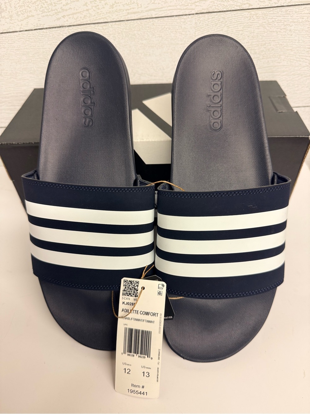 Adidas Adilette Comfort Navy Blue and White Slide Sandals Unisex M12 W13 NWT